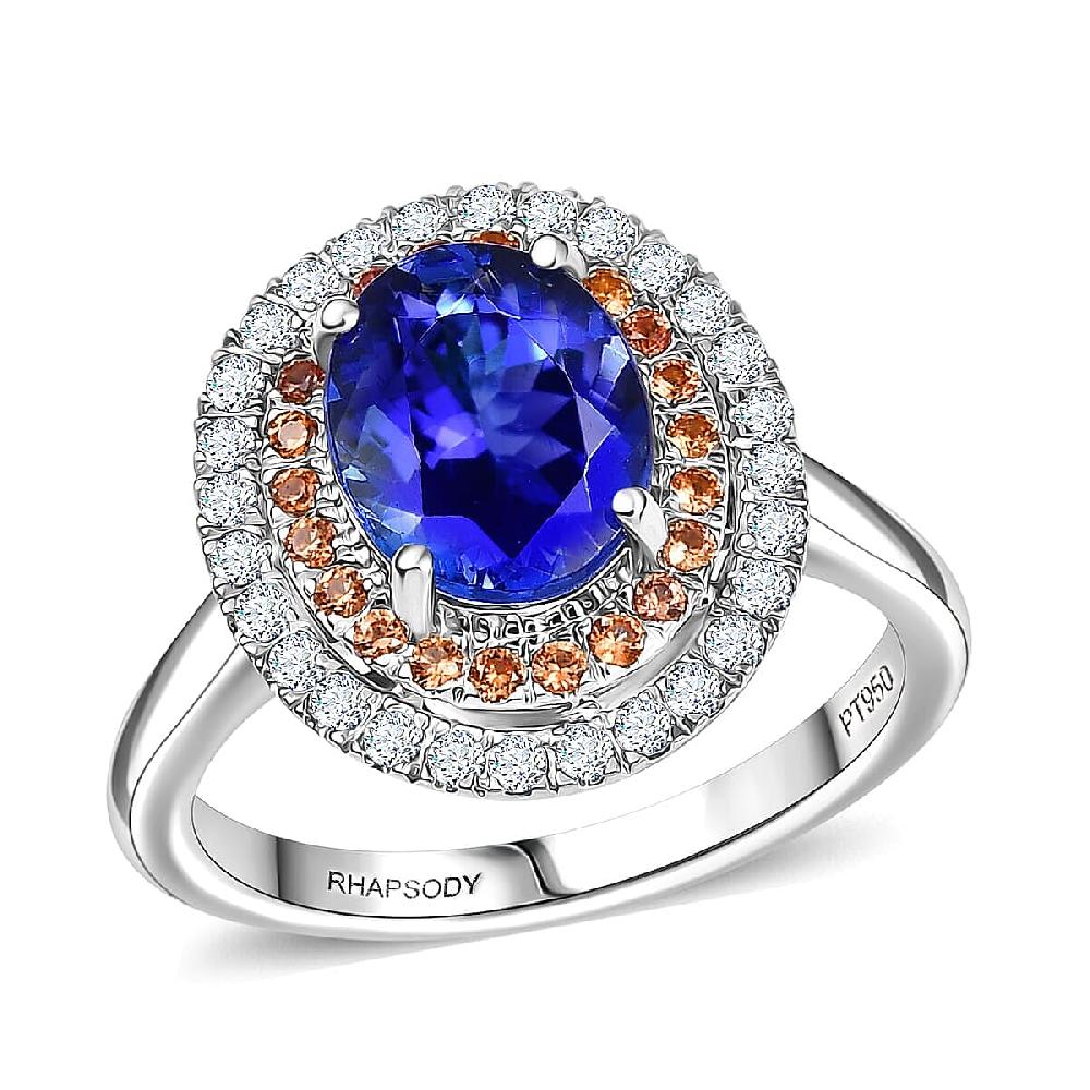 shop lc Certified Rhapsody AAAA Tanzanite Padparadscha Sapphire Diamond Ring in 950 Platinum 3.00 ctw