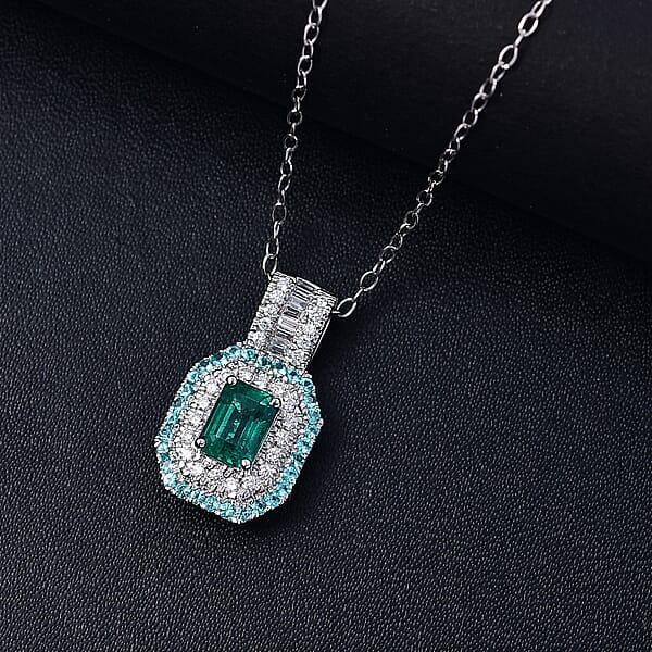 Shop Lc Certified Rhapsody AAAA Zambian Emerald Paraiba Tourmaline And Diamond Pendant Necklace In 950 Platinum 1.75 Ctw (20 Inches) (E-F VS2)