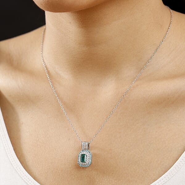 Shop Lc Certified Rhapsody AAAA Zambian Emerald Paraiba Tourmaline And Diamond Pendant Necklace In 950 Platinum 1.75 Ctw (20 Inches) (E-F VS2)