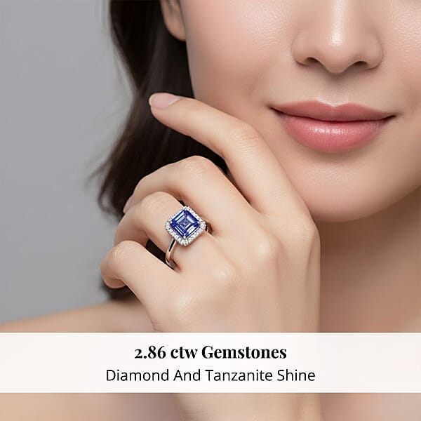Shop Lc Certified Rhapsody Asscher Cut AAAA Tanzanite Diamond Ring In 950 Platinum 2.86 Ctw