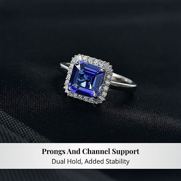 Shop Lc Certified Rhapsody Asscher Cut AAAA Tanzanite Diamond Ring In 950 Platinum 2.86 Ctw
