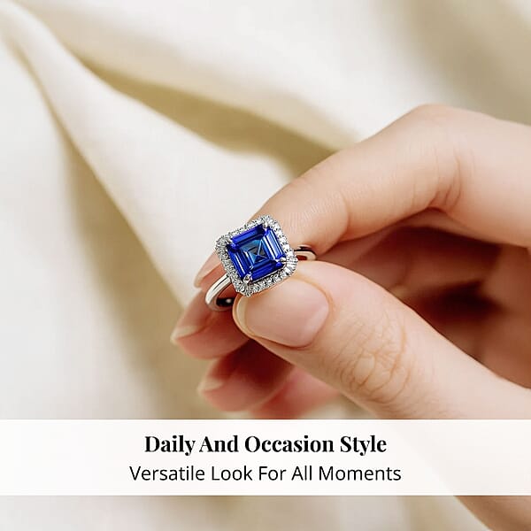 Shop Lc Certified Rhapsody Asscher Cut AAAA Tanzanite Diamond Ring In 950 Platinum 2.86 Ctw