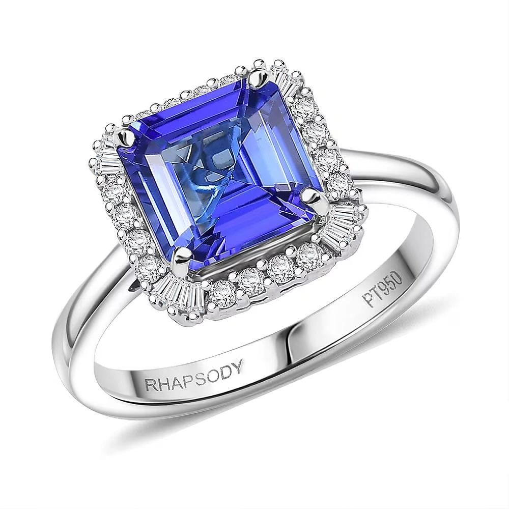 shop lc Certified Rhapsody Asscher Cut AAAA Tanzanite Diamond Ring in 950 Platinum 2.86 ctw