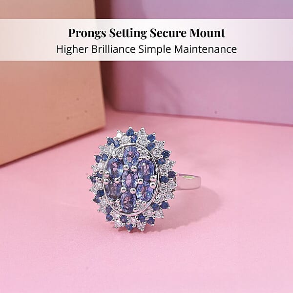 Shop Lc Ceylon Blue Sapphire Moissanite Ring In Rhodium Over Sterling Silver 2.40 Ctw