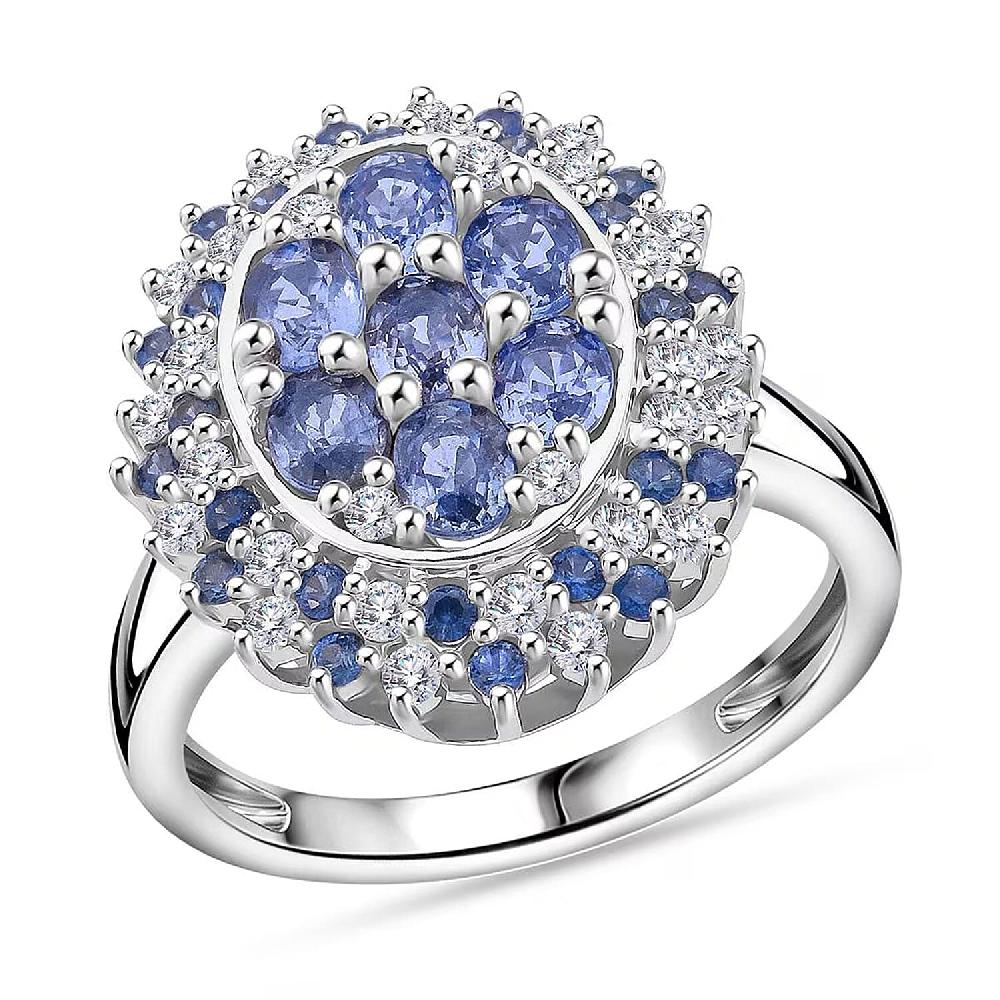 shop lc Ceylon Blue Sapphire Moissanite Ring in Rhodium Over Sterling Silver 2.40 ctw