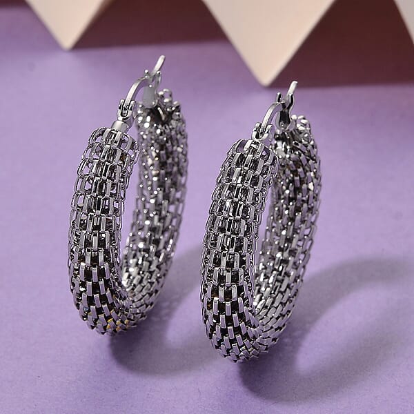 Shop Lc Chainlink Mesh Hoop Earrings In Stainless Steel