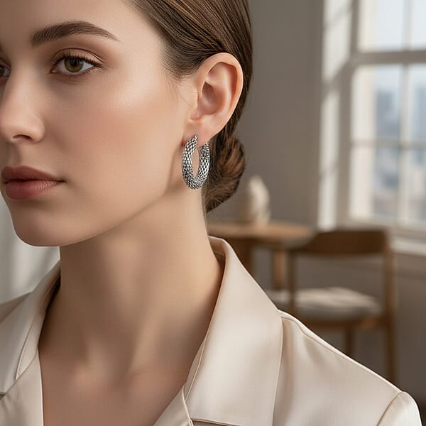 Shop Lc Chainlink Mesh Hoop Earrings In Stainless Steel