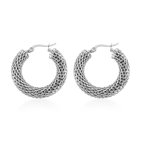 Shop Lc Chainlink Mesh Hoop Earrings In Stainless Steel
