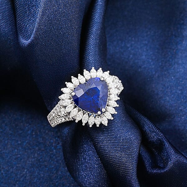 Shop Lc Chairman Collection Certified & Appraised Rhapsody AAAA Ceylon Blue Sapphire And E-F VS Diamond 4.20 Ctw Ring In 950 Platinum 8.45 Grams