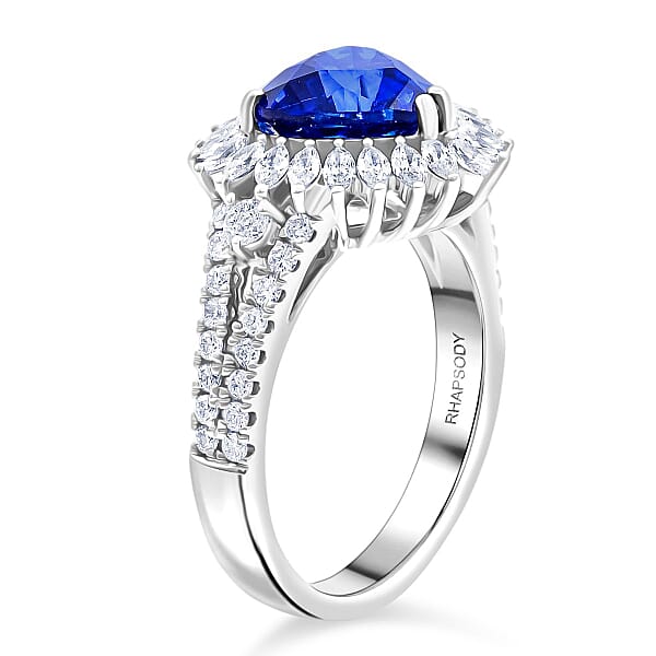 Shop Lc Chairman Collection Certified & Appraised Rhapsody AAAA Ceylon Blue Sapphire And E-F VS Diamond 4.20 Ctw Ring In 950 Platinum 8.45 Grams
