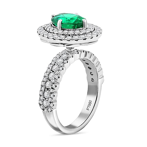 Shop Lc Chairman Collection Certified & Appraised Rhapsody AAAA Brazilian Emerald And E-F VS Diamond 3.35 Ctw Ring In 950 Platinum 12.50 Grams