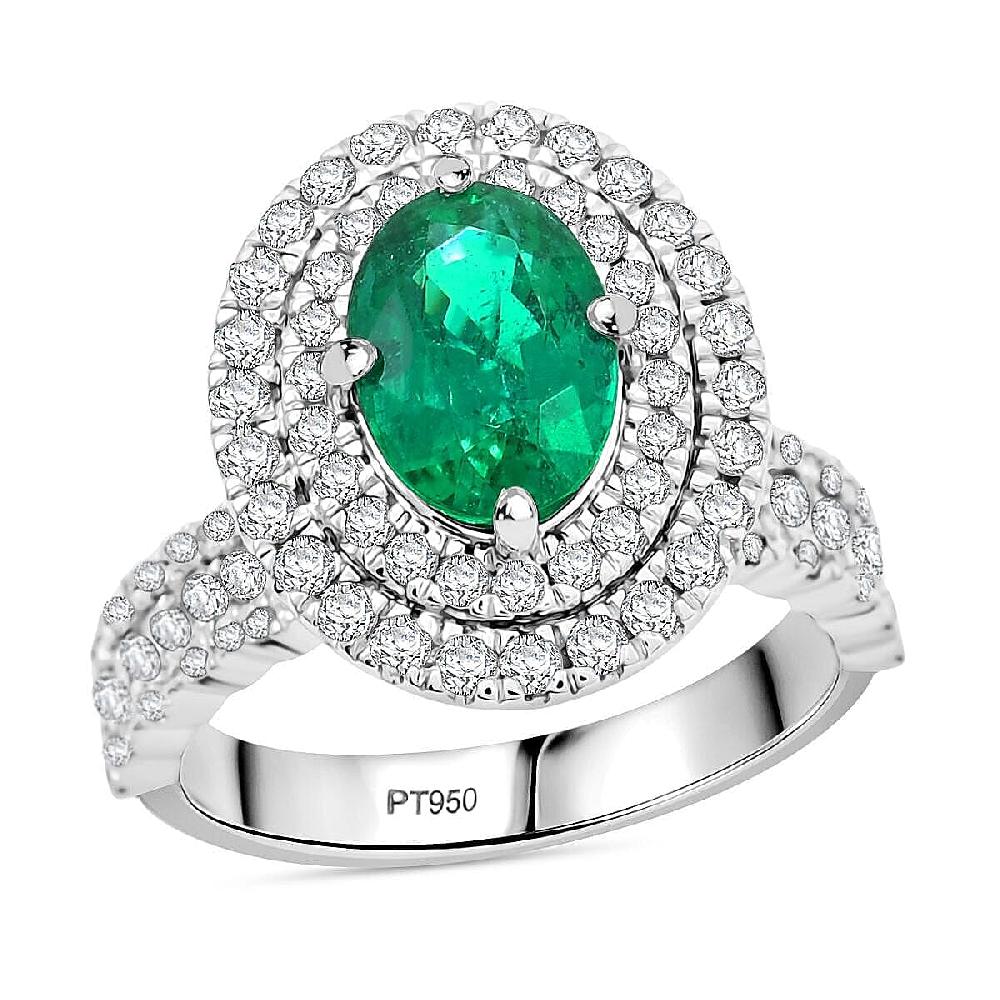 shop lc Chairman Collection Certified & Appraised Rhapsody AAAA Brazilian Emerald and E-F VS Diamond 3.35 ctw Ring in 950 Platinum 12.50 Grams