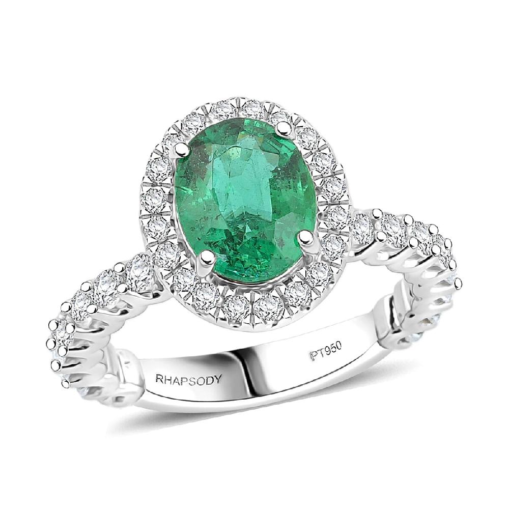 shop lc Chairman Collection Certified & Appraised Rhapsody AAAA Brazilian Emerald and E-F VS Diamond 3.00 ctw Ring in 950 Platinum 8.26 Grams