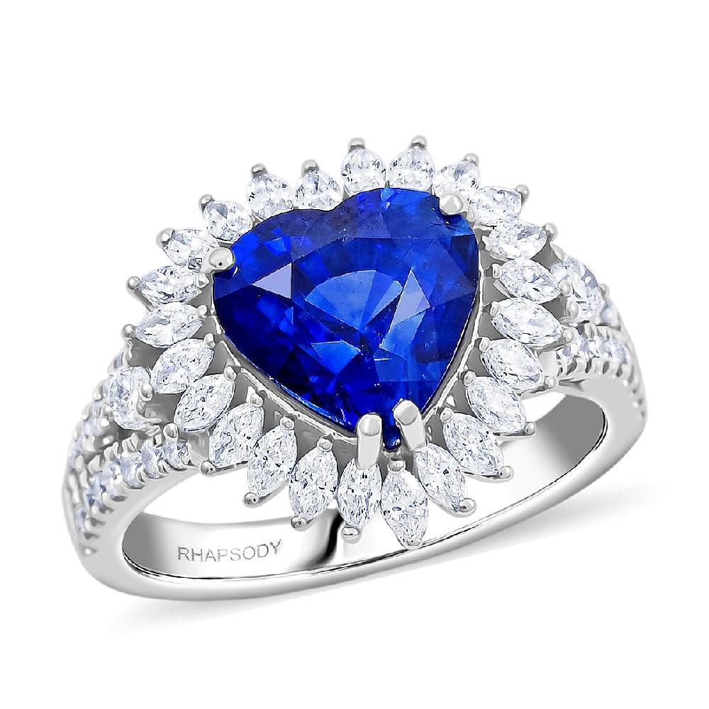 shop lc Chairman Collection Certified & Appraised Rhapsody AAAA Ceylon Blue Sapphire and E-F VS Diamond 4.20 ctw Ring in 950 Platinum 8.45 Grams
