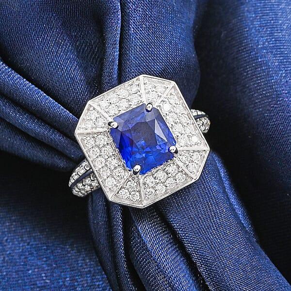 Shop Lc Chairman Vault Collection Certified & Appraised Rhapsody AAAA Ceylon Blue Sapphire And E-F VS Diamond 4.20 Ctw Ring In 950 Platinum 9.31 Grams