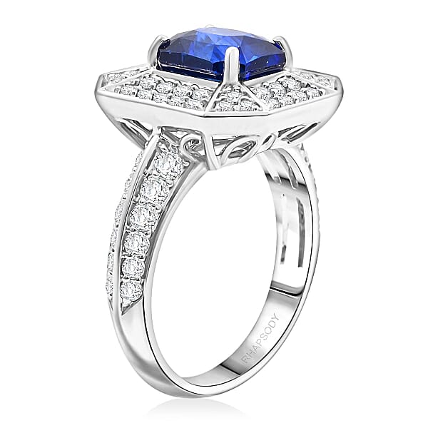 Shop Lc Chairman Vault Collection Certified & Appraised Rhapsody AAAA Ceylon Blue Sapphire And E-F VS Diamond 4.20 Ctw Ring In 950 Platinum 9.31 Grams