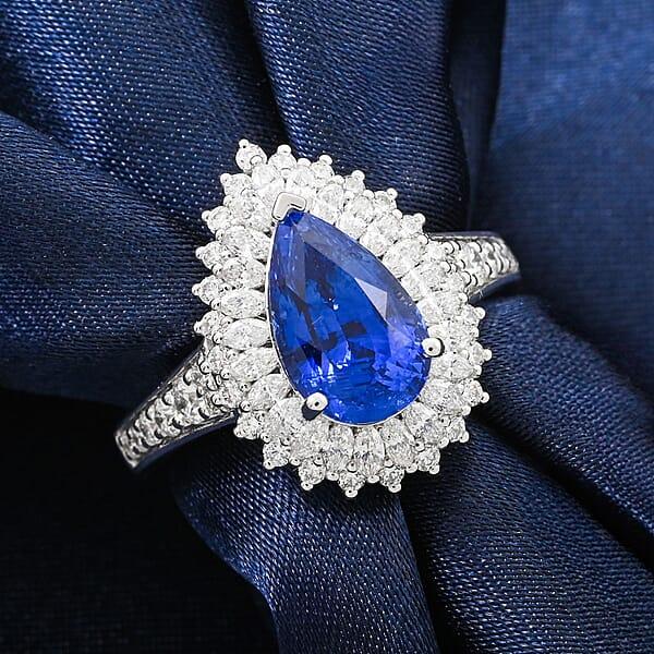 Shop Lc Chairman Vault Collection Certified & Appraised Rhapsody AAAA Ceylon Blue Sapphire And E-F VS Diamond 4.10 Ctw Ring In 950 Platinum 10.20 Grams