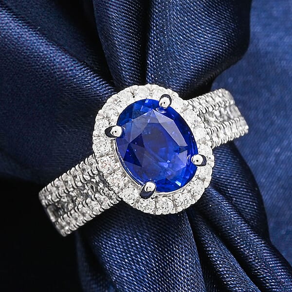 Shop Lc Chairman Vault Collection Certified & Appraised Rhapsody AAAA Ceylon Blue Sapphire And E-F VS Diamond 4.30 Ctw Ring In 950 Platinum 9.71 Grams