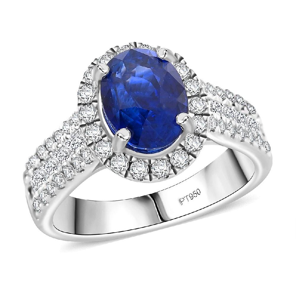shop lc Chairman Vault Collection Certified & Appraised Rhapsody AAAA Ceylon Blue Sapphire and E-F VS Diamond 4.30 ctw Ring in 950 Platinum 9.71 Grams