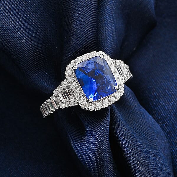 Shop Lc Chairman Vault Collection Certified & Appraised Rhapsody AAAA Ceylon Blue Sapphire And E-F VS Diamond 4.21 Ctw Ring In 950 Platinum 10.67 Grams
