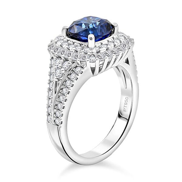 Shop Lc Chairman Vault Collection Certified & Appraised Rhapsody AAAA Ceylon Blue Sapphire And E-F VS Diamond 4.30 Ctw Ring In 950 Platinum 12.79 Grams