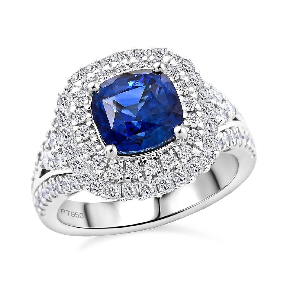 shop lc Chairman Vault Collection Certified & Appraised Rhapsody AAAA Ceylon Blue Sapphire and E-F VS Diamond 4.30 ctw Ring in 950 Platinum 12.79 Grams