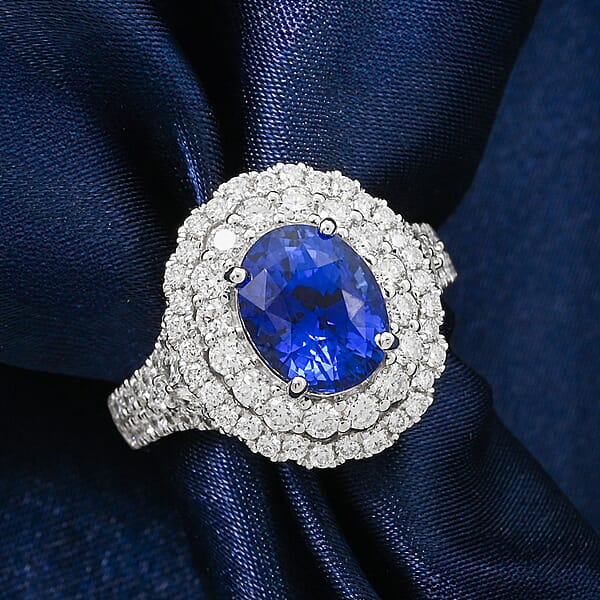 Shop Lc Chairman Vault Collection Certified & Appraised Rhapsody AAAA Ceylon Blue Sapphire And E-F VS Diamond 4.75 Ctw Ring In 950 Platinum 10.48 Grams