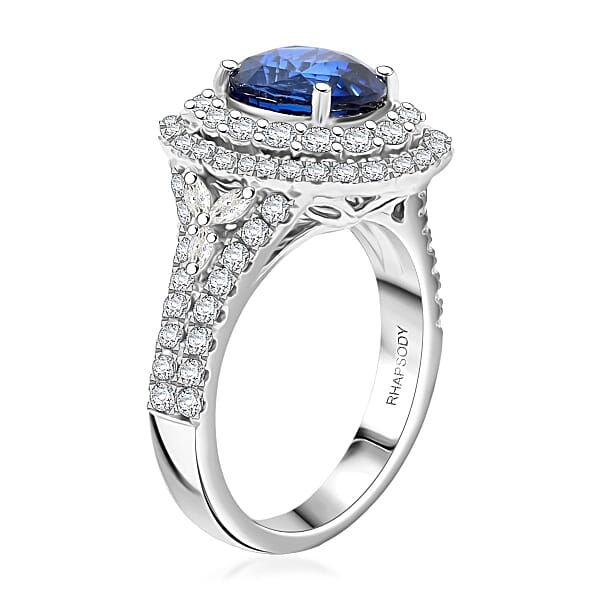 Shop Lc Chairman Vault Collection Certified & Appraised Rhapsody AAAA Ceylon Blue Sapphire And E-F VS Diamond 4.75 Ctw Ring In 950 Platinum 10.48 Grams