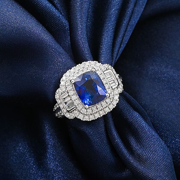 Shop Lc Chairman Vault Collection Certified & Appraised Rhapsody AAAA Ceylon Blue Sapphire And E-F VS Diamond 4.70 Ctw Ring In 950 Platinum 12.21 Grams