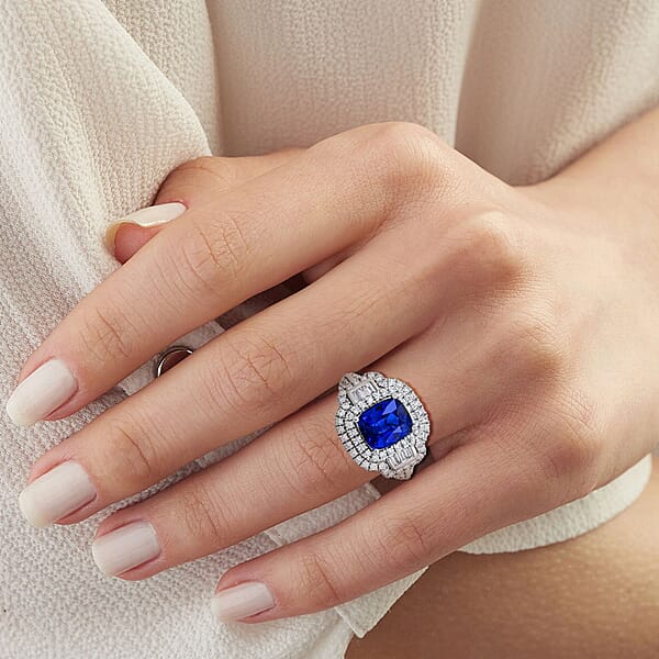 Shop Lc Chairman Vault Collection Certified & Appraised Rhapsody AAAA Ceylon Blue Sapphire And E-F VS Diamond 4.70 Ctw Ring In 950 Platinum 12.21 Grams