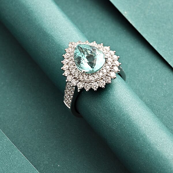 Shop Lc Chairman Vault Collection Certified & Appraised Rhapsody AAAA Paraiba Tourmaline And E-F VS Diamond 5.40 Ctw Ring In 950 Platinum 14.45 Grams