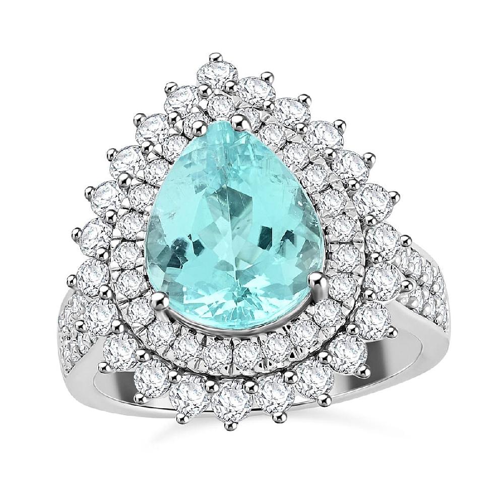 shop lc Chairman Vault Collection Certified & Appraised Rhapsody AAAA Paraiba Tourmaline and E-F VS Diamond 5.40 ctw Ring in 950 Platinum 14.45 Grams
