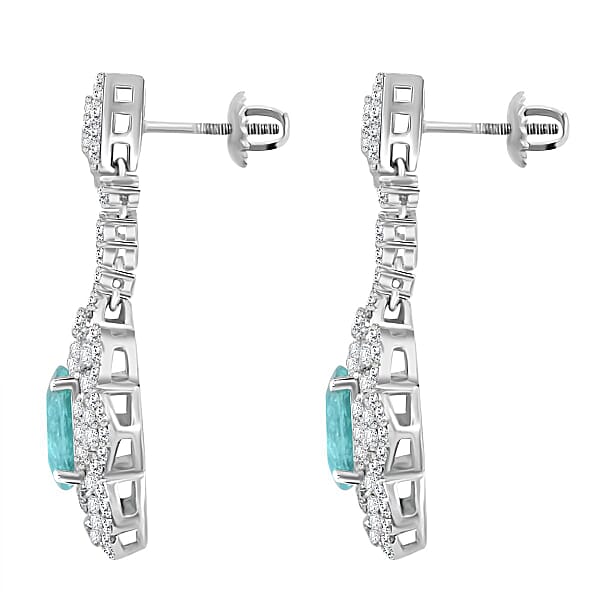 Shop Lc Chairman Vault Collection Certified & Appraised Rhapsody AAAA Paraiba Tourmaline And E-F VS Diamond 5.51 Ctw Earrings In 950 Platinum 15.80 Grams