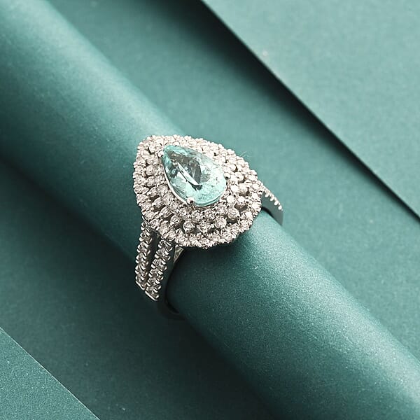 Shop Lc Chairman Vault Collection Certified & Appraised Rhapsody AAAA Paraiba Tourmaline And E-F VS Diamond 4.35 Ctw Ring In 950 Platinum 12.85 Grams