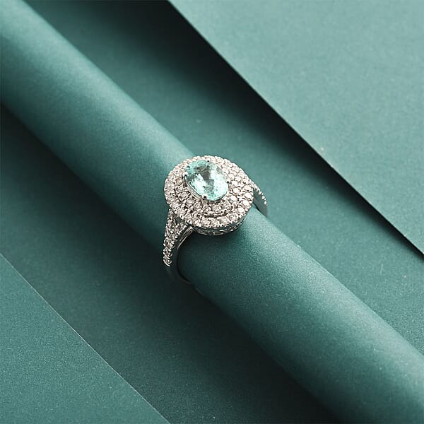 Shop Lc Chairman Vault Collection Certified & Appraised Rhapsody AAAA Paraiba Tourmaline And E-F VS Diamond 2.75 Ctw Ring In 950 Platinum 9.25 Grams