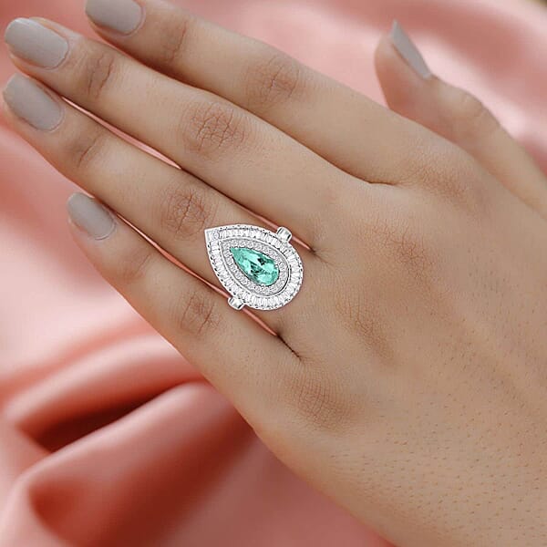 Shop Lc Chairman Vault Collection Certified & Appraised Rhapsody 950 Platinum AAAA Paraiba Tourmaline And E-F VS Diamond Ring 13.21 Grams 3.20 Ctw