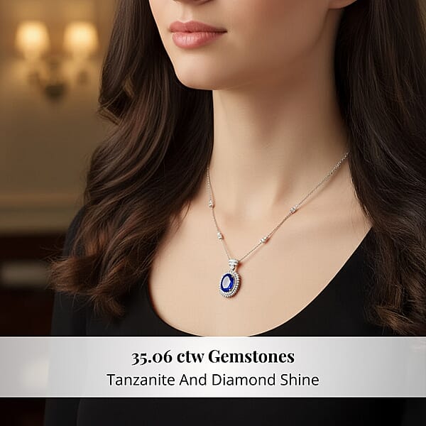 Shop Lc Chairman Vault Collection Certified & Appraised Rhapsody 950 Platinum AAAA Tanzanite And E-F VS Diamond Necklace 18 Inches 26.75 Grams 35.06 Ctw