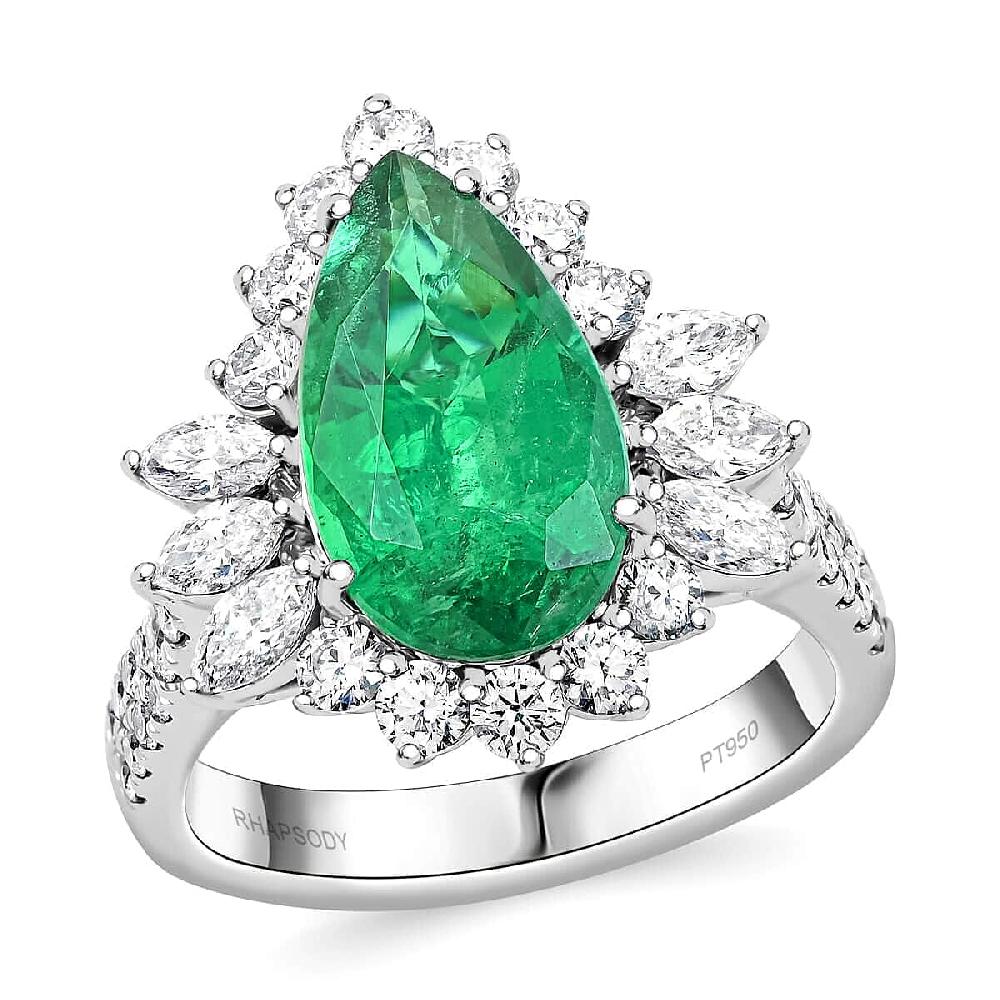 shop lc Chairman Vault Collection Certified & Appraised Rhapsody 950 Platinum AAAA Kagem Zambian Emerald and E-F VS Diamond Ring 10.41 Grams 5.26 ctw