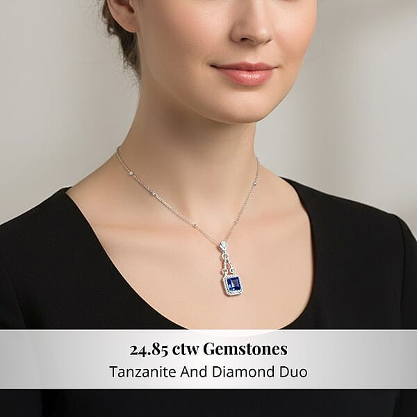 Shop Lc Chairman Vault Collection Certified & Appraised Rhapsody 950 Platinum AAAA Tanzanite And E-F VS Diamond Pendant Necklace 18 Inches 24.80 Grams 24.85 Ctw