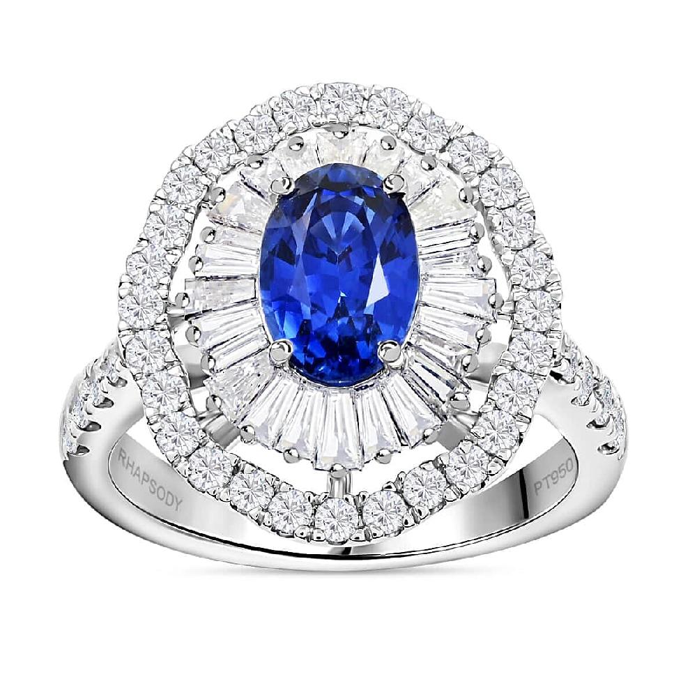 shop lc Chairman Vault Collection Certified & Appraised Rhapsody 950 Platinum AAAA Ceylon Blue Sapphire and E-F VS Diamond Ring 8.75 Grams 3.75 ctw