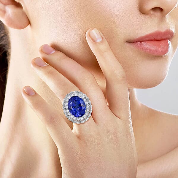 Shop Lc Chairman Vault Collection Certified & Appraised Rhapsody 950 Platinum AAAA Tanzanite And E-F VS Diamond Ring 19.90 Grams 19.61 Ctw