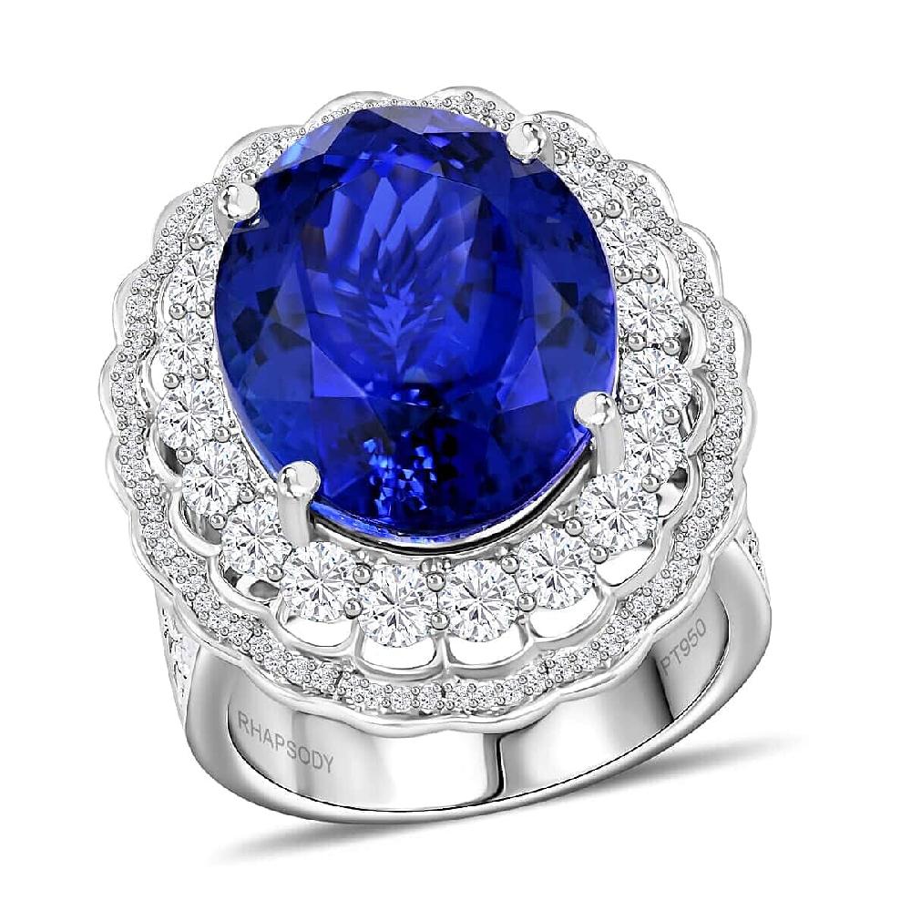 shop lc Chairman Vault Collection Certified & Appraised Rhapsody 950 Platinum AAAA Tanzanite and E-F VS Diamond Ring 19.90 Grams 19.61 ctw