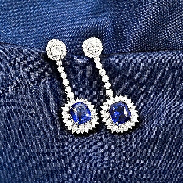 Shop Lc Chairman Vault Collection Certified & Appraised Rhapsody AAAA Ceylon Blue Sapphire And E-F VS Diamond 8.55 Ctw Earrings In 950 Platinum 11.30 Grams