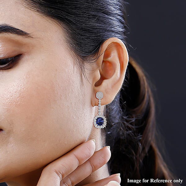 Shop Lc Chairman Vault Collection Certified & Appraised Rhapsody AAAA Ceylon Blue Sapphire And E-F VS Diamond 8.55 Ctw Earrings In 950 Platinum 11.30 Grams