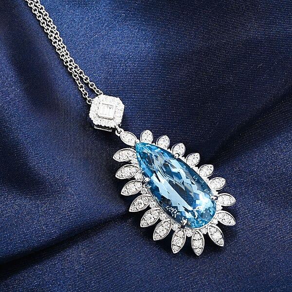 Shop Lc Chairman Vault Collection Certified & Appraised Rhapsody AAAA Santa Maria Aquamarine And E-F VS Diamond 17.85 Ctw Pendant Necklace In 950 Platinum 18 Inches 20.75 Grams