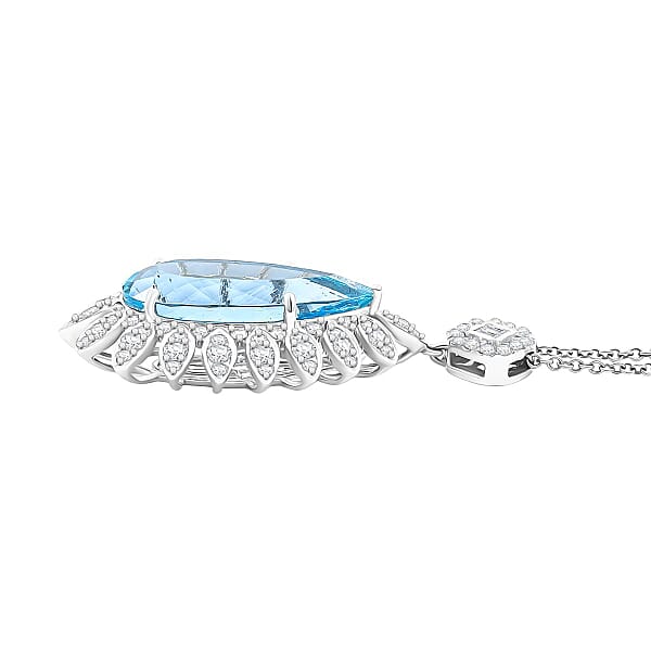 Shop Lc Chairman Vault Collection Certified & Appraised Rhapsody AAAA Santa Maria Aquamarine And E-F VS Diamond 17.85 Ctw Pendant Necklace In 950 Platinum 18 Inches 20.75 Grams