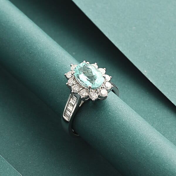 Shop Lc Chairman Vault Collection Certified & Appraised Rhapsody 950 Platinum AAAA Paraiba Tourmaline And E-F VS Diamond Ring 10.80 Grams 3.85 Ctw