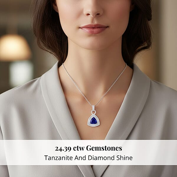 Shop Lc Chairman Vault Collection Certified & Appraised Rhapsody 950 Platinum AAAA Tanzanite And E-F VS Diamond Pendant Necklace 18 Inches 30.12 Grams 24.39 Ctw