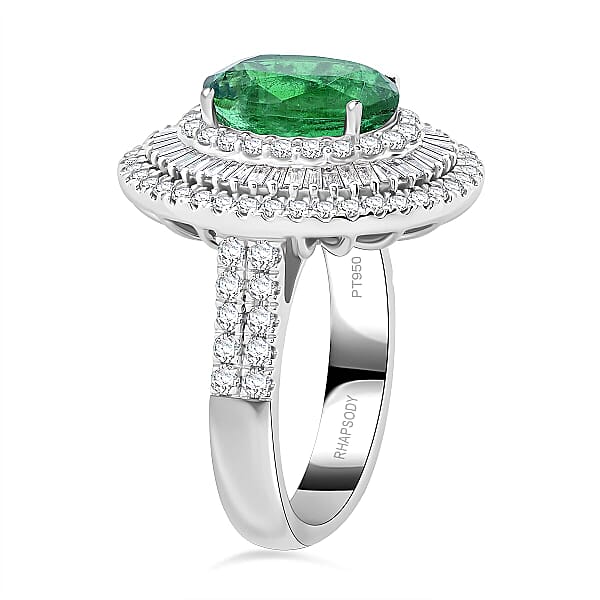 Shop Lc Chairman Vault Collection Certified & Appraised Rhapsody AAAA Kagem Zambian Emerald And E-F VS Diamond 5.40 Ctw Ring In 950 Platinum 14.40 Grams