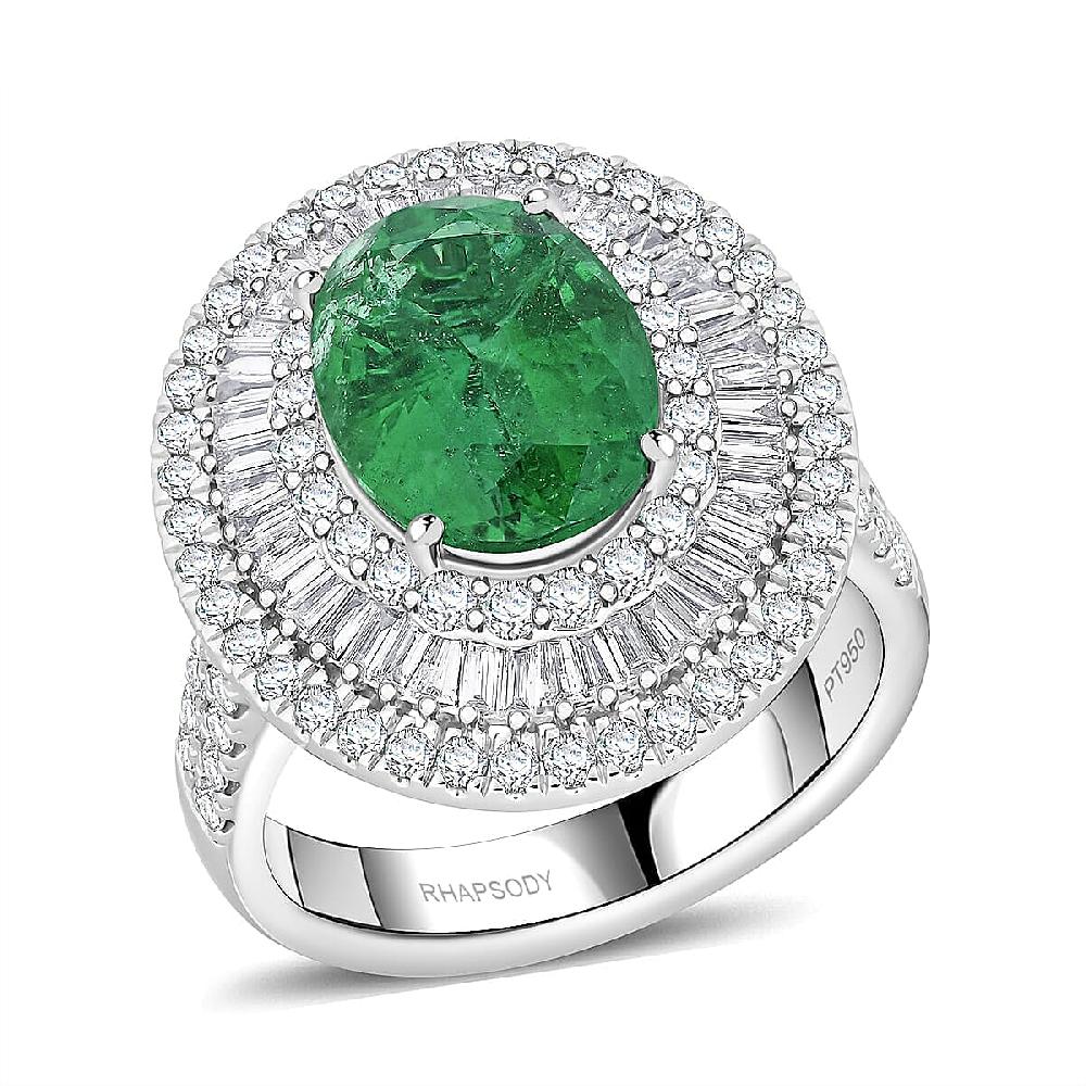 shop lc Chairman Vault Collection Certified & Appraised Rhapsody AAAA Kagem Zambian Emerald and E-F VS Diamond 5.40 ctw Ring in 950 Platinum 14.40 Grams